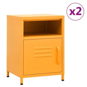 Bedside tables 2 units mustard yellow steel 35x35x51 cm by vidaXL, Nightstands - Ref: Foro24-3095216, Price: 140,11 €, Discou...