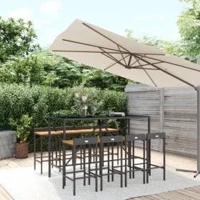 Bartisch und Gartenhocker 9 Stück Akazienholz PE Rattan schwarz von vidaXL, Gartensets - Ref: Foro24-3187680, Preis: 418,12 €...
