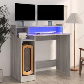 Schreibtisch mit LED in grauer Sonoma-Sperrholz 97x45x90 cm von vidaXL, Schreibtische - Ref: Foro24-820476, Preis: 73,46 €, R...