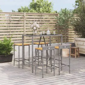 Bartisch und Gartenhocker 5 Stück Akazienholz PE Rattan grau von vidaXL, Gartensets - Ref: Foro24-3187677, Preis: 269,53 €, R...