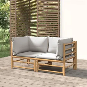 Garden corner sofas with light gray cushions 2 pcs bamboo by vidaXL, Garden sets - Ref: Foro24-3155086, Price: 211,85 €, Disc...