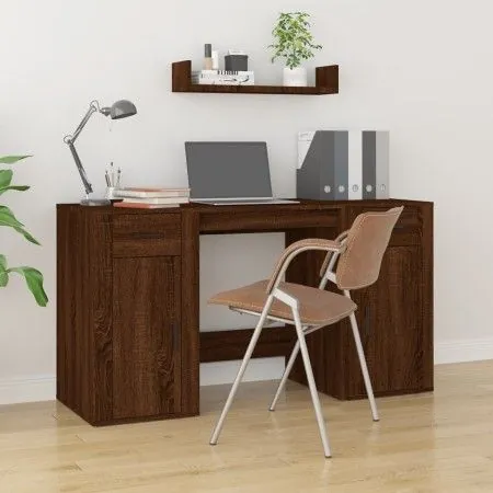 Brown oak plywood desk with cabinet by vidaXL, Desks - Ref: Foro24-3185438, Price: 138,75 €, Discount: %