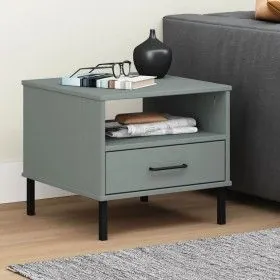 OSLO bedside table with metal legs solid gray pine wood by vidaXL, Side tables - Ref: Foro24-351031, Price: 46,62 €, Discount: %