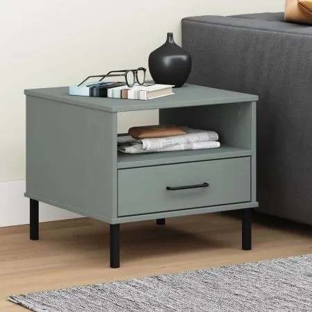 OSLO Nachttisch mit Metallbeinen aus massivem grauem Kiefernholz von vidaXL, Seitentische - Ref: Foro24-351031, Preis: 46,61 ...