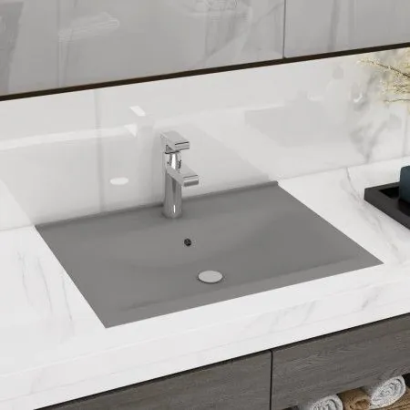 Luxury sink with ceramic faucet 60x46 cm light gray by vidaXL, Sinks - Ref: Foro24-147026, Price: 106,79 €, Discount: %