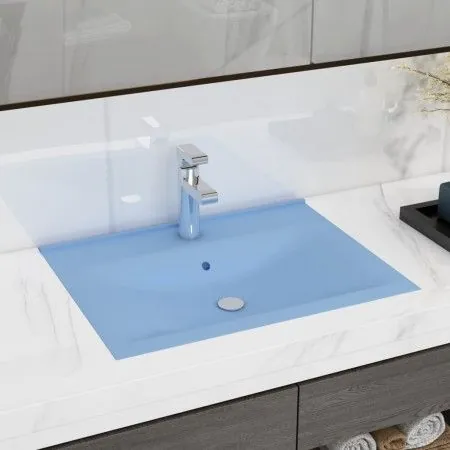 Luxury sink with ceramic faucet 60x46 cm light blue by vidaXL, Sinks - Ref: Foro24-147022, Price: 102,22 €, Discount: %