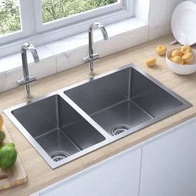Fregadero de cocina de acero inoxidable de vidaXL, Fregaderos - Ref: Foro24-51561, Precio: 128,39 €, Descuento: %