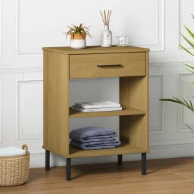 Console cabinet with metal legs made of solid brown pine wood OSLO by vidaXL, Side tables - Ref: Foro24-351000, Price: 44,52 ...