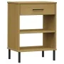 Console cabinet with metal legs made of solid brown pine wood OSLO by vidaXL, Side tables - Ref: Foro24-351000, Price: 44,52 ...