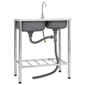 Double bowl camping sink and stainless steel faucet by vidaXL, Sinks - Ref: Foro24-151211, Price: 177,98 €, Discount: %