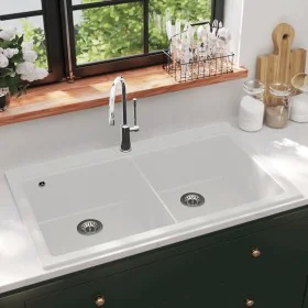 Built-in two-bowl cream white granite sink by vidaXL, Sinks - Ref: Foro24-141677, Price: 365,25 €, Discount: %