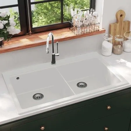 Einbauspüle aus cremeweißem Granit mit zwei Becken von vidaXL, Sinkt - Ref: Foro24-141677, Preis: 365,25 €, Rabatt: %