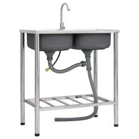 Double sink camping and stainless steel faucet by vidaXL, Sinks - Ref: Foro24-151212, Price: 198,06 €, Discount: %