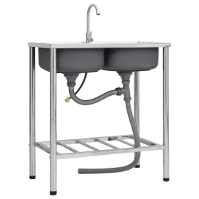 Fregadero de camping doble seno y grifo acero inoxidable de vidaXL, Fregaderos - Ref: Foro24-151212, Precio: 206,74 €, Descue...