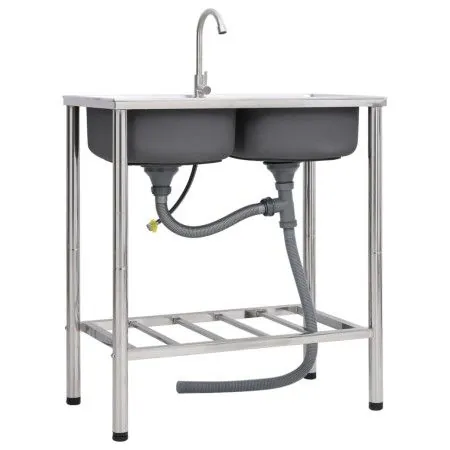 Double sink camping and stainless steel faucet by vidaXL, Sinks - Ref: Foro24-151212, Price: 206,74 €, Discount: %