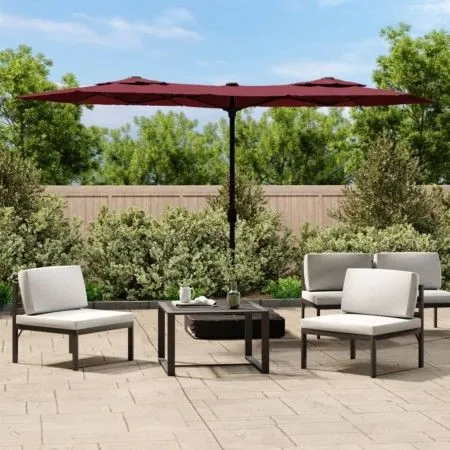 Double umbrella with red burgundy LED lights 316x240 cm by vidaXL, Umbrellas - Ref: Foro24-362973, Price: 149,77 €, Discount: %