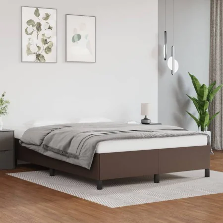 Brown synthetic leather bed frame 140x190 cm by vidaXL, Beds and slatted bases - Ref: Foro24-347248, Price: 133,25 €, Discoun...