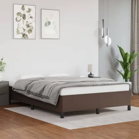 Estructura de cama de cuero sintético marrón 140x190 cm de vidaXL, Camas y somieres - Ref: Foro24-347248, Precio: 133,25 €, D...