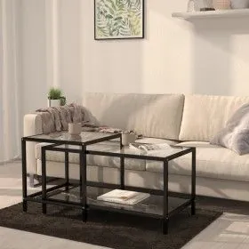 2-teiliger Couchtisch aus gehärtetem schwarzem Glas von vidaXL, Seitentische - Ref: Foro24-331615, Preis: 111,91 €, Rabatt: %