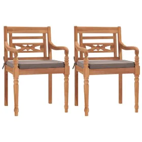 Batavia chairs 2 units solid teak wood with dark gray cushions by vidaXL, Garden chairs - Ref: Foro24-316029, Price: 248,57 €...