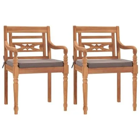 Batavia chairs 2 units solid teak wood with dark gray cushions by vidaXL, Garden chairs - Ref: Foro24-316029, Price: 257,57 €...
