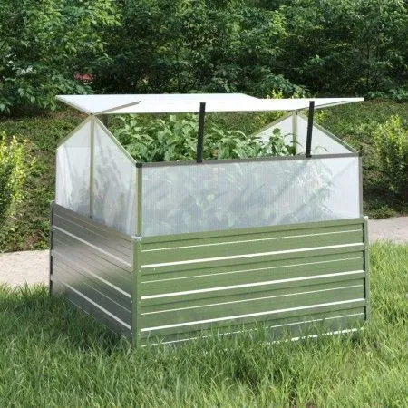 Blumenbeet mit silbernem Gewächshaus 100x100x85 cm von vidaXL, Töpfe und Pflanzgefäße - Ref: Foro24-316882, Preis: 100,21 €, ...