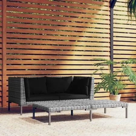 Garden furniture 3 pieces semicircular synthetic rattan dark gray by vidaXL, Modular outdoor sofas - Ref: Foro24-318606, Pric...