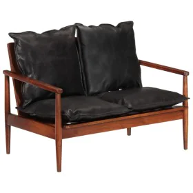 2 seater sofa solid acacia wood and black genuine leather by vidaXL, Sofas - Ref: Foro24-340924, Price: 317,00 €, Discount: %