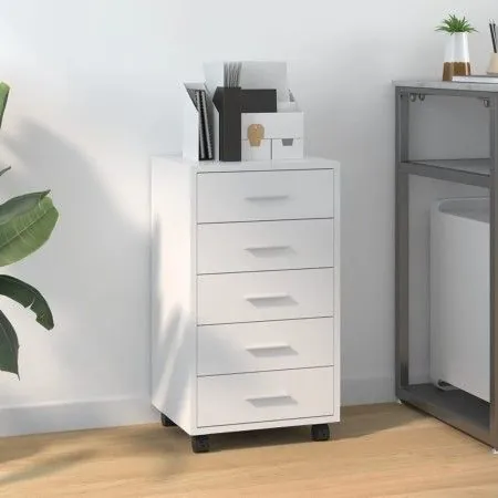Rollcontainer aus glänzend weißem Sperrholz mit Rädern. von vidaXL, Schließfächer und Lagerschränke - Ref: Foro24-342673, Pre...