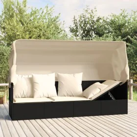 Gartenliegesofa mit Markise und schwarzen synthetischen Rattankissen von vidaXL, Liegen - Ref: Foro24-319566, Preis: 241,15 €...