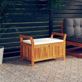 Banco almacenaje jardín con cojín madera maciza de acacia 91 cm de vidaXL, Bancos de jardín - Ref: Foro24-319714, Precio: 136...