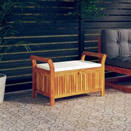 Garden storage bench with cushion solid acacia wood 91 cm by vidaXL, garden benches - Ref: Foro24-319714, Price: 136,03 €, Di...