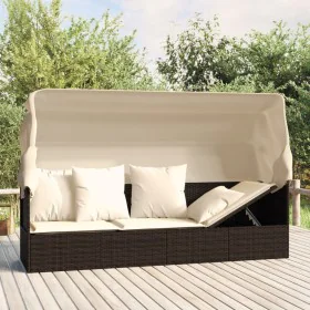 Gartenliegesofa mit Markise und braunen synthetischen Rattankissen von vidaXL, Liegen - Ref: Foro24-319567, Preis: 255,72 €, ...