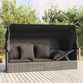 Garden sun lounger sofa with canopy, gray synthetic rattan cushions by vidaXL, Loungers - Ref: Foro24-319568, Price: 258,79 €...