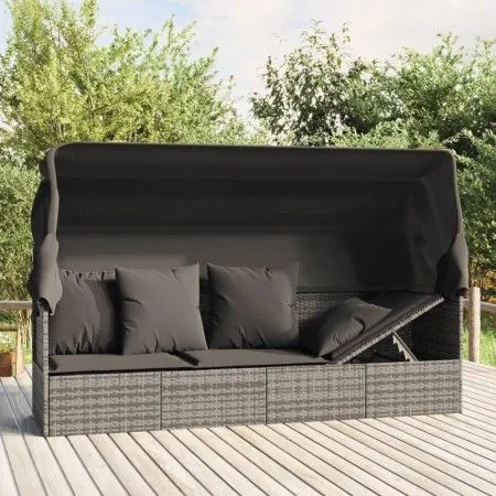Gartenliegesofa mit Markise Kissen aus synthetischem Rattan in Grau von vidaXL, Liegen - Ref: Foro24-319568, Preis: 258,48 €,...