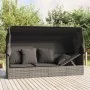 Garden sun lounger sofa with canopy, gray synthetic rattan cushions by vidaXL, Loungers - Ref: Foro24-319568, Price: 258,79 €...