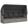 Garden sun lounger sofa with canopy, gray synthetic rattan cushions by vidaXL, Loungers - Ref: Foro24-319568, Price: 258,79 €...