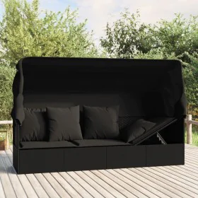 Gartenliegesofa mit Markise und schwarzen synthetischen Rattankissen von vidaXL, Liegen - Ref: Foro24-319569, Preis: 247,81 €...