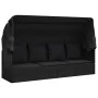 Garden lounger sofa with awning and black synthetic rattan cushions by vidaXL, Loungers - Ref: Foro24-319569, Price: 247,81 €...