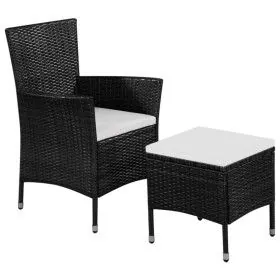 Gartenstühle und Hocker mit schwarzen synthetischen Rattankissen von vidaXL, Gartenstühle - Ref: Foro24-44091, Preis: 96,06 €...