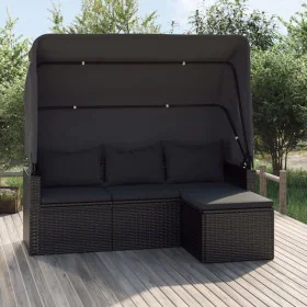 3-seater garden sofa with awning and black synthetic rattan stool by vidaXL, Outdoor sofas - Ref: Foro24-362334, Price: 293,1...