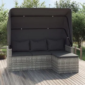 3-seater garden sofa with awning and gray synthetic rattan stool by vidaXL, Outdoor sofas - Ref: Foro24-362335, Price: 291,48...