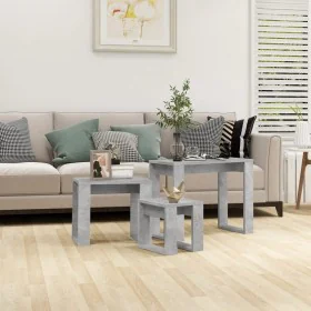 Mesas apilables 3 piezas madera contrachapada gris hormigón de vidaXL, Mesas auxiliares - Ref: Foro24-808607, Precio: 43,40 €...