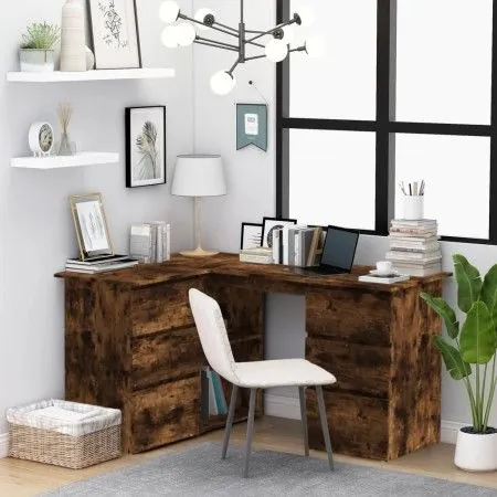 Escritorio de esquina contrachapada roble ahumado 145x100x76cm de vidaXL, Escritorios - Ref: Foro24-815441, Precio: 143,84 €,...