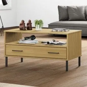 Mesa de centro patas metal OSLO madera maciza marrón 85x50x45cm de vidaXL, Mesas de centro - Ref: Foro24-351033, Precio: 61,8...