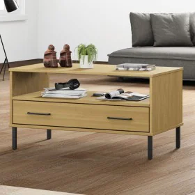 OSLO coffee table metal legs solid brown wood 85x50x45cm by vidaXL, Coffee table - Ref: Foro24-351033, Price: 61,82 €, Discou...
