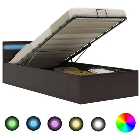 Cama canapé hidráulica con LED cuero sintético gris 90x200 cm de vidaXL, Camas y somieres - Ref: Foro24-285552, Precio: 305,1...