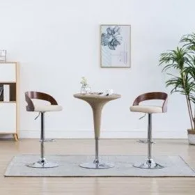 Kitchen stools 2 pcs synthetic leather curved wood cream by vidaXL, Kitchen stools - Ref: Foro24-283145, Price: 263,68 €, Dis...