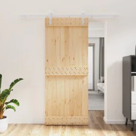 Schiebetür mit Beschlägen aus massivem Kiefernholz 85x210 cm von vidaXL, Türen - Ref: Foro24-3203028, Preis: 167,72 €, Rabatt: %