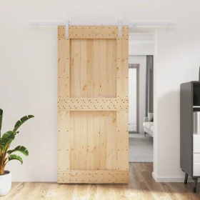 Schiebetür mit Beschlägen aus massivem Kiefernholz, 95 x 210 cm von vidaXL, Türen - Ref: Foro24-3203036, Preis: 200,35 €, Rab...